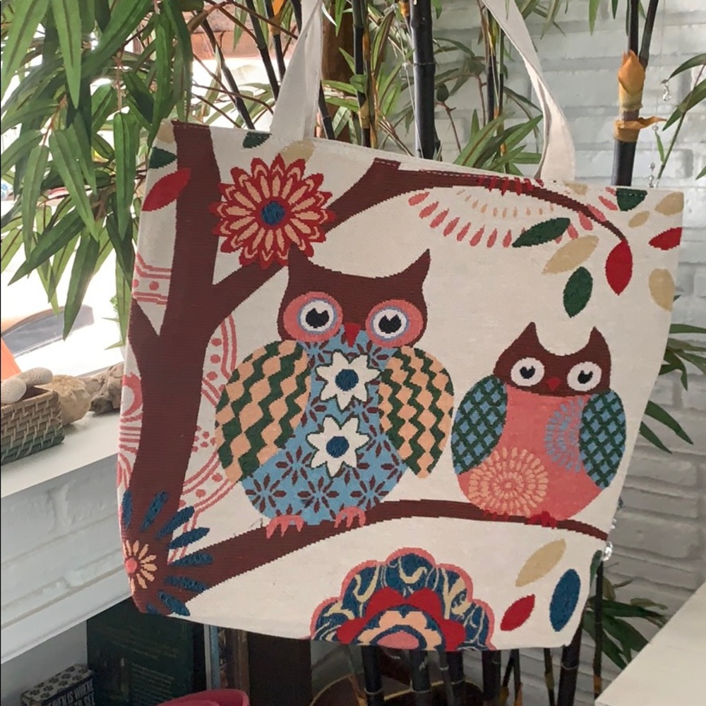 Owl Canvas Tote Bag 17x15 🦉 Colorful Boho Book Lover Teacher Gift
